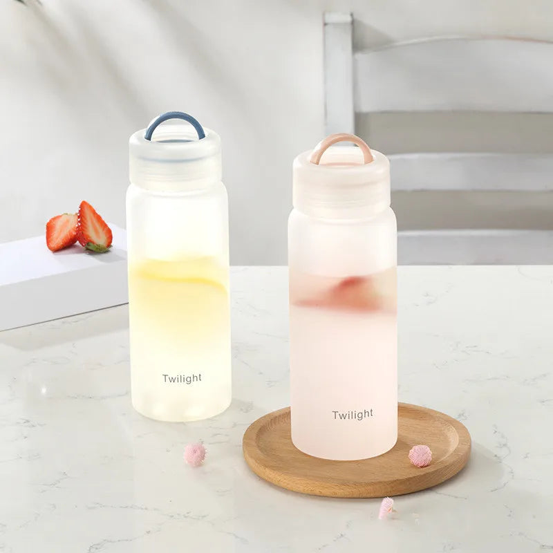 Solhui Creative 420ML BPA Free Frosted Glass Water Bottle Japan Style Juice Bottles with Lid