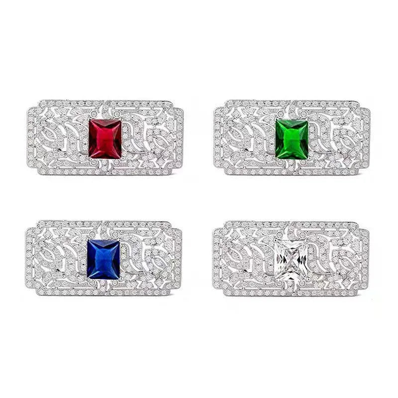 Retro Geometric Brooch with Shiny Zirconia Inlaid Gemstone Brooch Clothing Accessories Fashion Jewelry