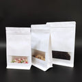 White Kraft Paper Bags With Window Flat Bottom Pouch Resealable Zipper Food Storage