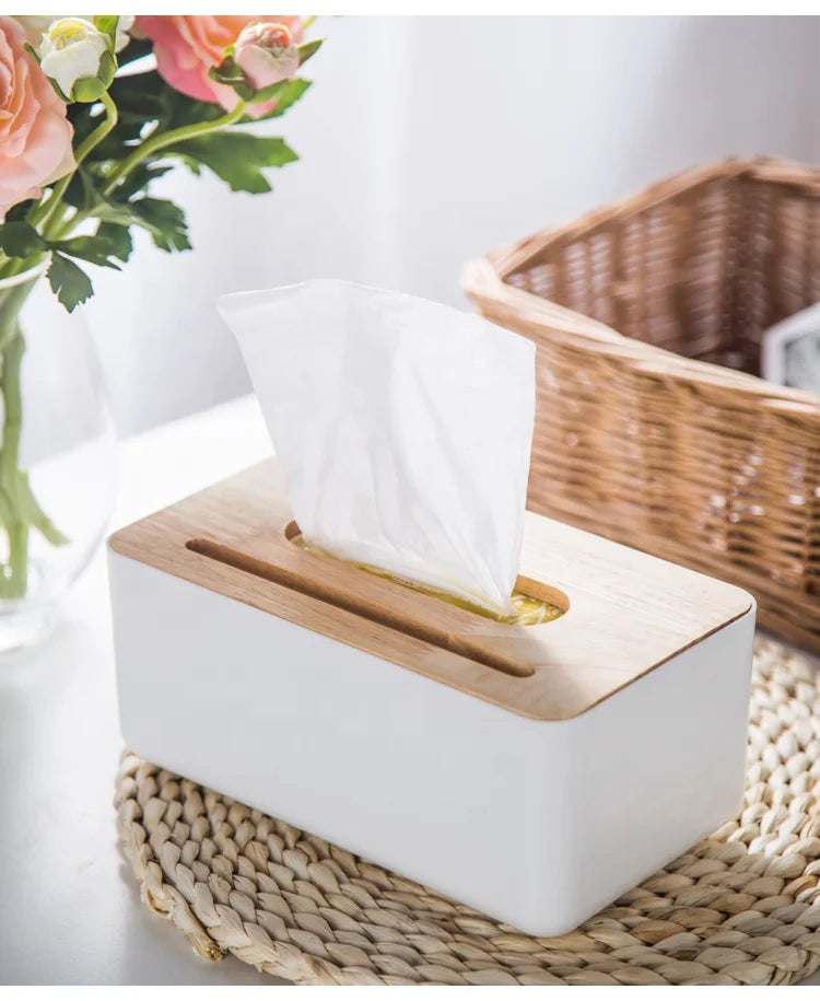 Natural Bamboo Fiber Wood Tissue Holder Box with Bamboo Lid for Napkin Livingroom Hotel