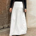 Enyami Elegant Summer Casual Stylish Zip-Up Elegant Casual High Waist Maxi Women Pleated Skirts Solid Cotton White Long Skirt