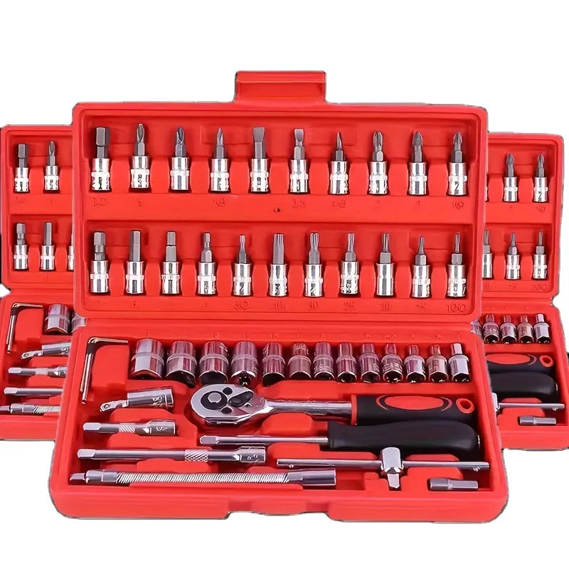 All-New 46pcs Professional Orange Chromium-Vanadium Steel Hand Set Durable Durable Ratchet for Easy Car 1 Set Hard Case