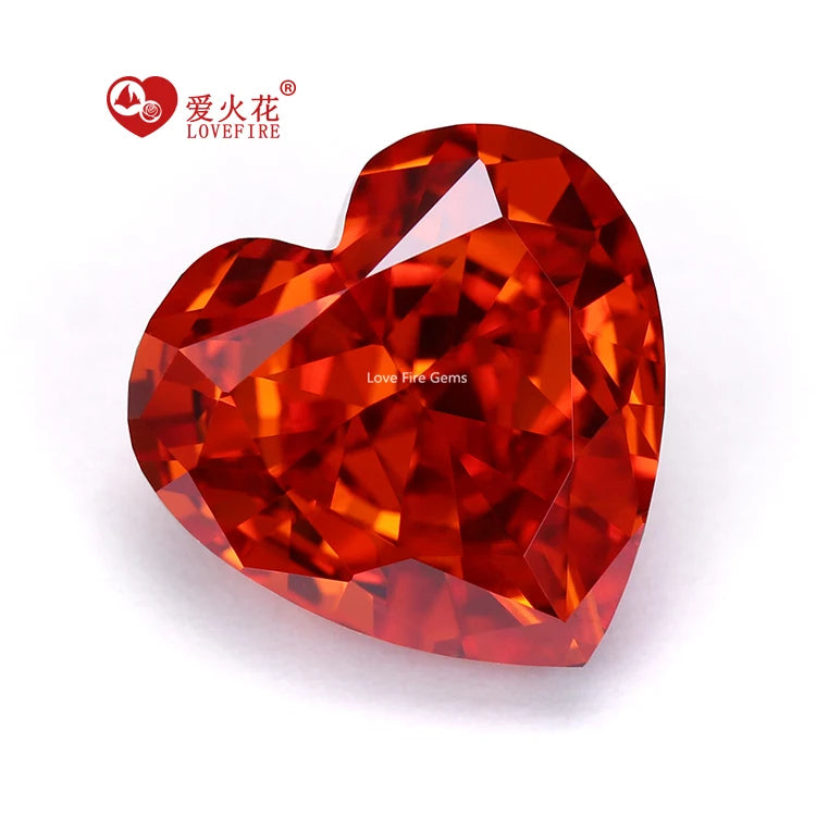 4K 5A+ Grade Padparadscha Color Cz Diamond Crushed Ice Cut Zircon Stone Price Loose Synthetic Heart Cut Cubic Zirconia