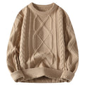 Custom Plus Size Vintage Twist Cable Design Knitwear Men's Crew Neck Long Sleeve Sweater for Autumn Breathable Knitted