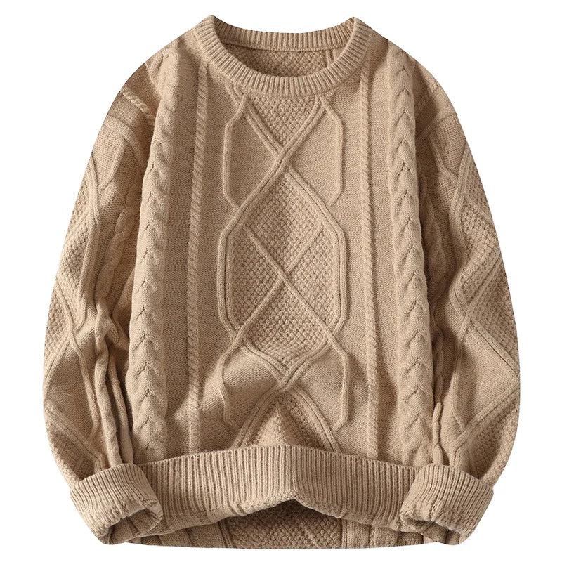 Custom Plus Size Vintage Twist Cable Design Knitwear Men's Crew Neck Long Sleeve Sweater for Autumn Breathable Knitted