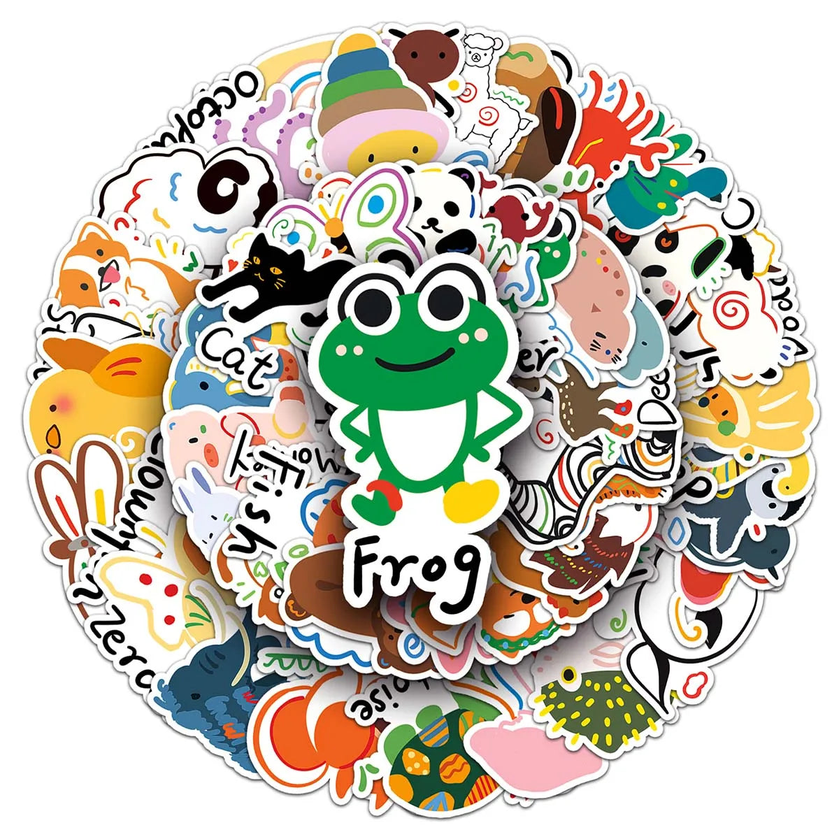 50PCS Cartoon Waterproof Decorative Printed Original Animal Stickers for Hot Kettles & Trash Cans