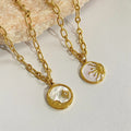 AA00289 18K Real Gold Plated Round Plate Pendant Necklaces Stainless Steel Sun Moon Stars Necklaces