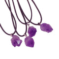 Women's Natural Amethyst Stone Necklace With Diamond Irregular Rock Pendants and Leather Cord Healing Crystal Necklace