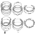 17IF 18-25 PCS(6 Pack) Boho Gold Stainless Steel Natural Stone Punk Bracelets Set Women Stackable Chunky Bangles Chain MegaBDM