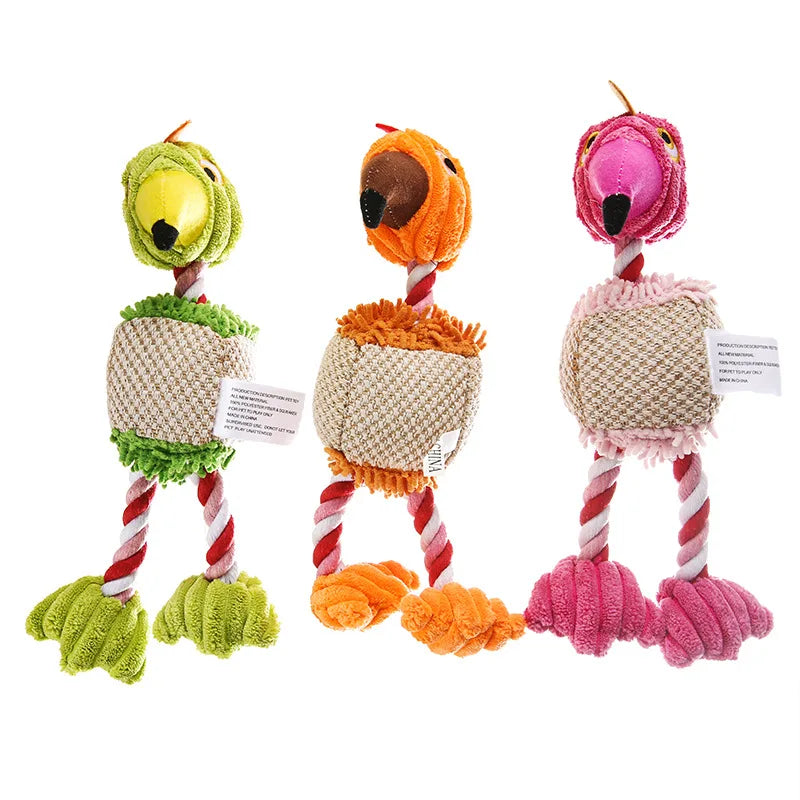 Manufacture Flamingo Shape Cleaning Teeth Plush Pet Chew Toys for Dogs