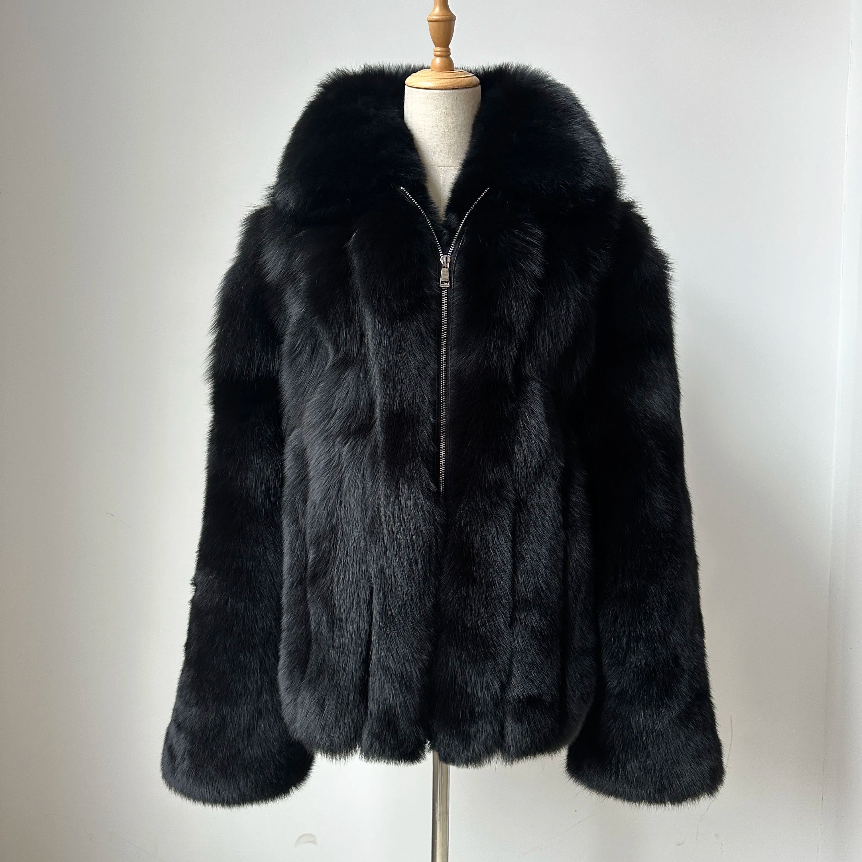 High Fashion Men Clothing Winter Luxury Fur Jacket With Zipper Class Style Real Fox Fur Coat Plus Size