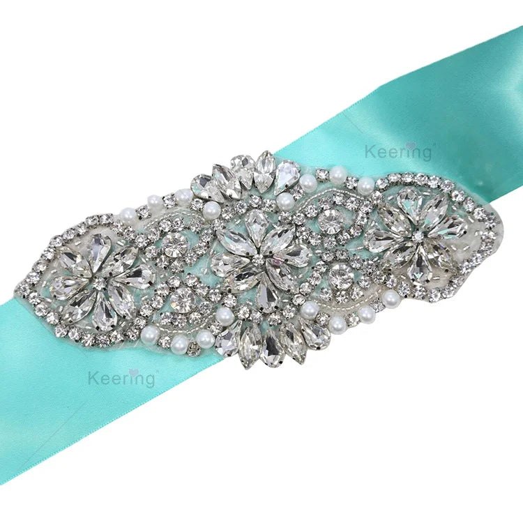 Vintage Classic Diamond Rhombus Rhinestone Crystal Pearl Beaded Bridal Applique WRA-491 Glass Wedding Cake Crystal Bead Motif