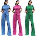 2024 Women Two Piece Double Layer Pleated Solid Color Long Sleeve Slim Casual Sports Suit