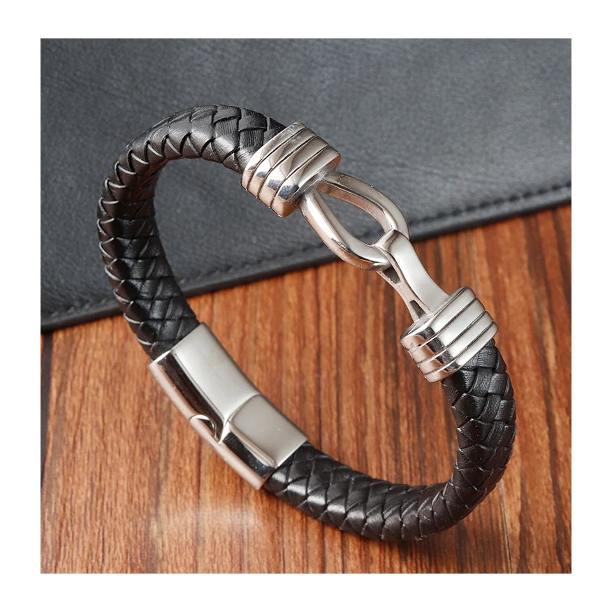Fashion Hot Unisex Hip Hop Braided Bowknot Genuine Leather Stainless Steel Punk Charm Magnet Buckle Wrap Bracelets Custom Logo