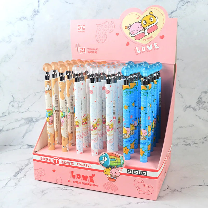 Automatic Mushroom Dot Pencil for Primary School Students Cute Cartoon Activities Writing Pen Standard Pencils