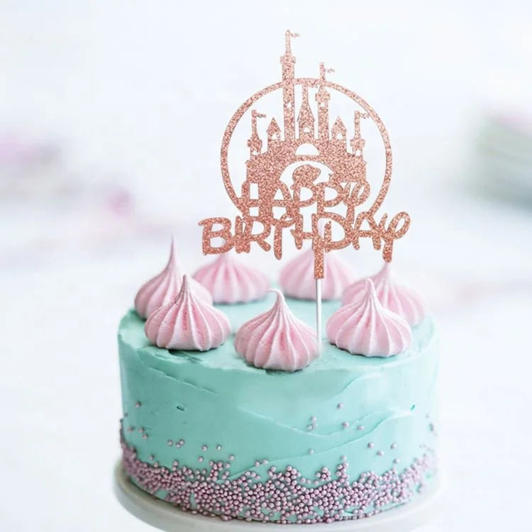 Pink Princess Happy Birthday Cake Castle Cake Decoration Paper Happy Birthday Cake Topper