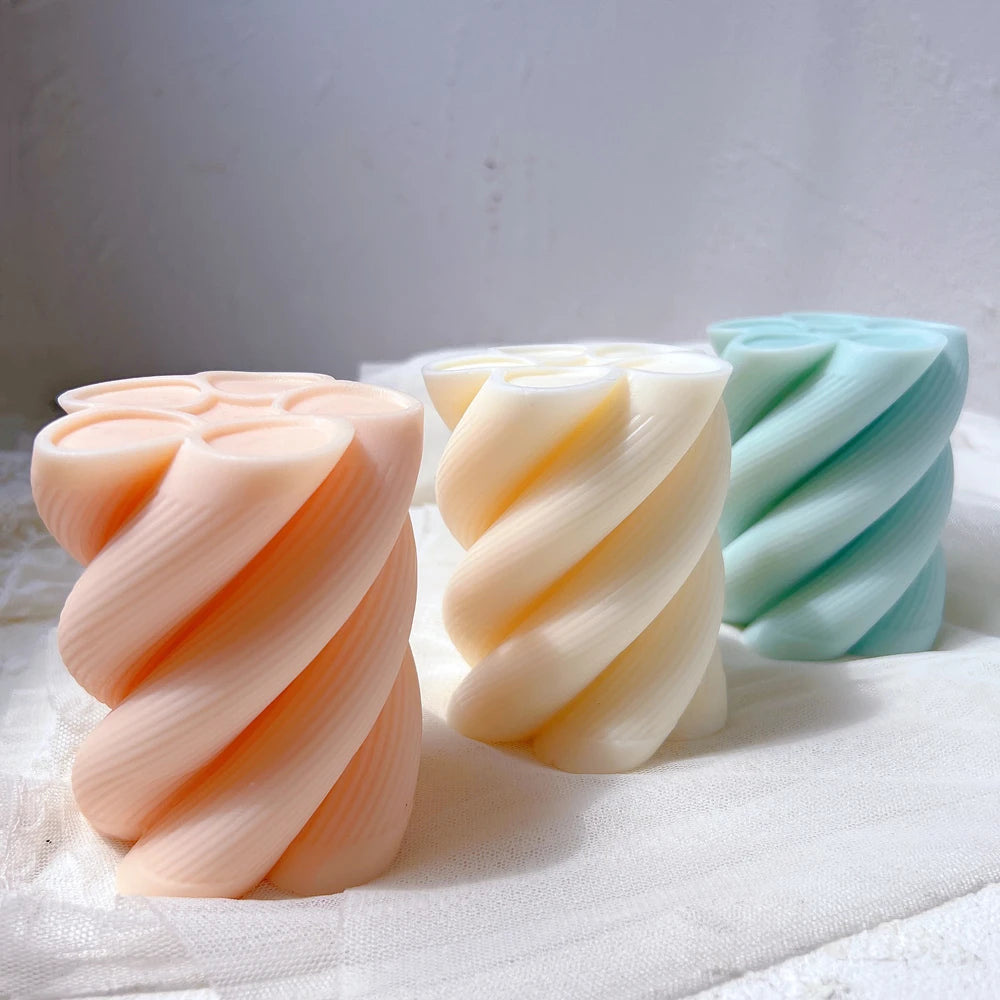 Wave Twirl Pillar Spiral Silicone Mould Geometric Abstract Wavy Candle Mould Ribbed Swirl Twisted Candle Silicone Molds