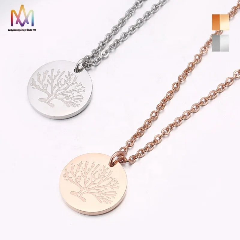 New Design Round Pendant Necklace Stainless Steel Tree of Life Pendant Necklace