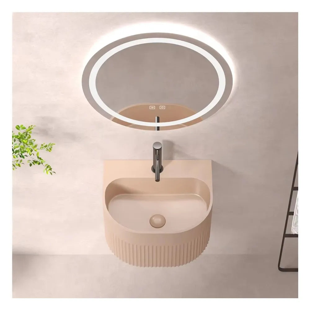 New Arrival White Black Green Blue  Fluted Shape One Piece Wall Mounted  Sink Artificial Stone Sink Lavabo Bathroom Wash Basins