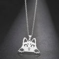 Stainless Steel Cute Animal Cat Charm Necklace Gold Plated Cat Face Pendant Necklace Jewelry Gifts for Women Girls