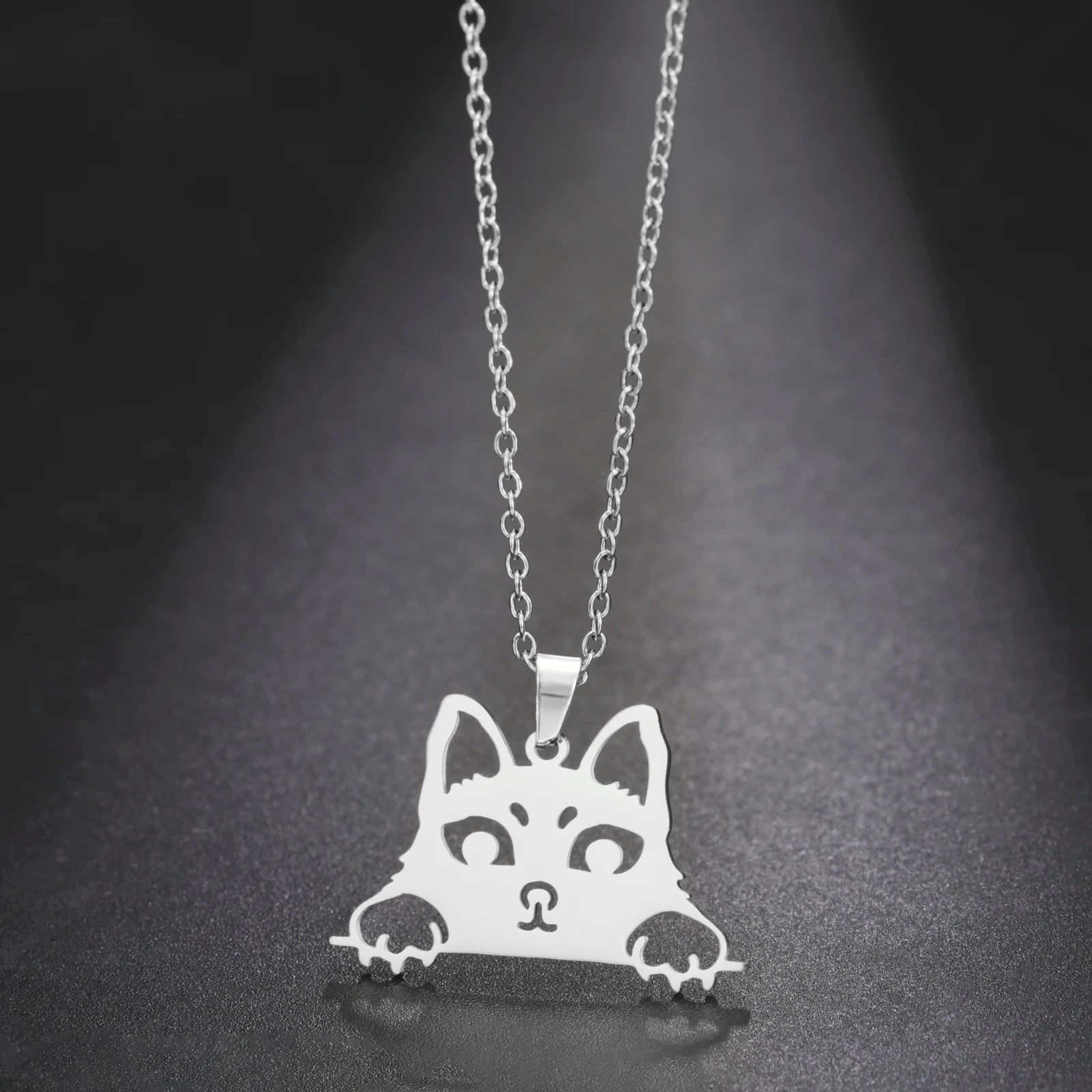 Stainless Steel Cute Animal Cat Charm Necklace Gold Plated Cat Face Pendant Necklace Jewelry Gifts for Women Girls