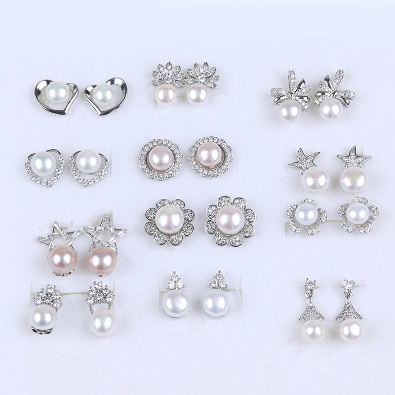 Zhuji 2023 Simple Design Hot Sale Button Nature Pearl Earring for Women Earrings Sliver Plated