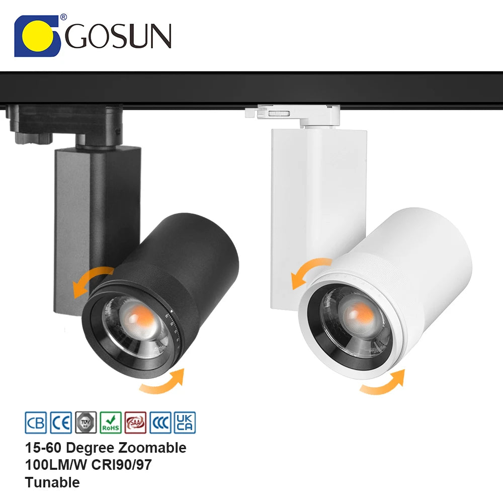 20W Cob LED Track Light Modern Style Spotlight for Museum Art Gallery 15-60 Degree Zoomable Adjustable Lighting Aluminum Body