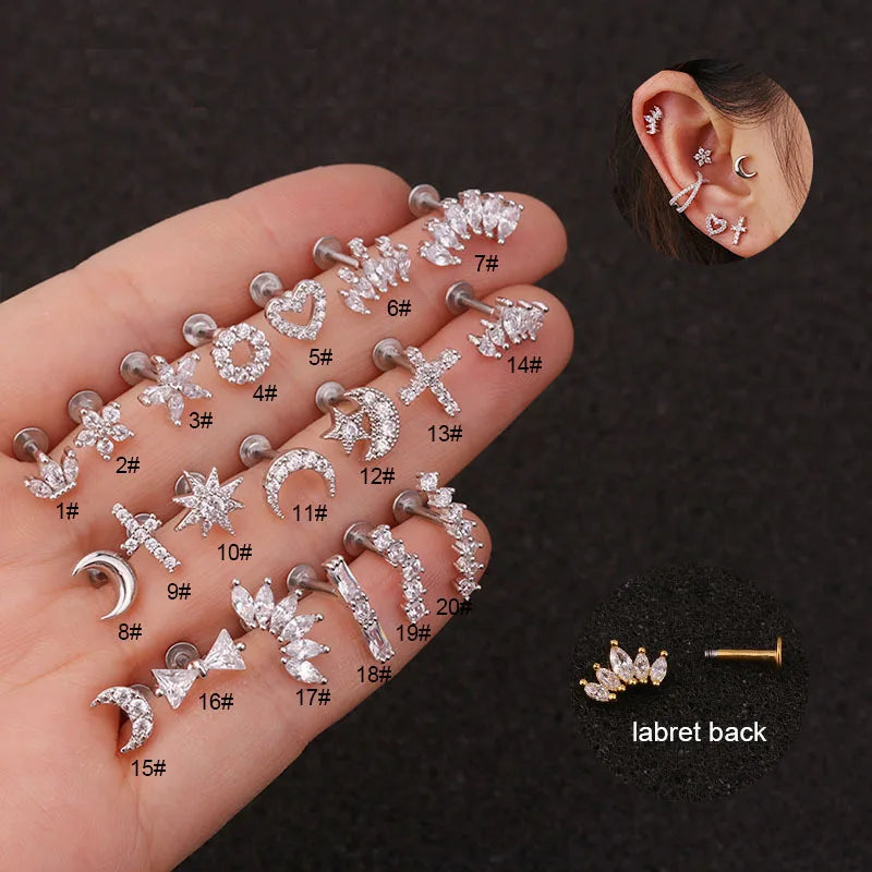 16g Labret Flat Ball Back Earrings Daith Tragus Helix Earrings Body Jewelry Cartilage Earrings Hoop Studs for Women