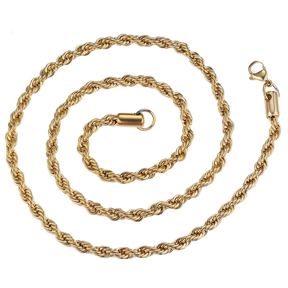 Best Stainless Steel Twist Rope Chain for Mens/Womens Jewelry 2mm 3mm 4mm Diameter Gold Plated Necklace for Weddings and Gifts