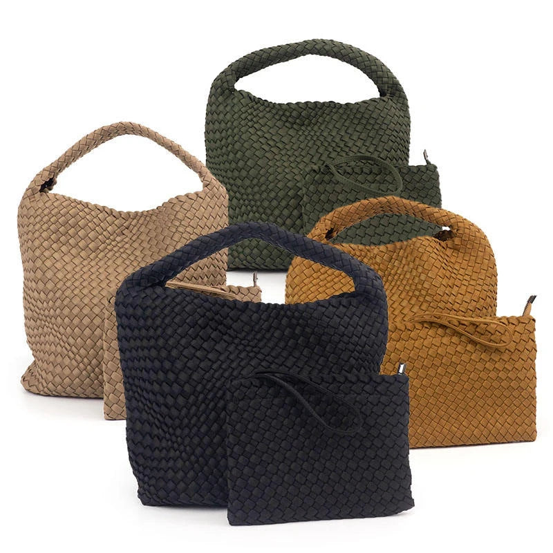Custom Logo Woven Neoprene Tote Bag for Women Weave Shopping Travel Beach Bag Women's Handmade Knitted Bag