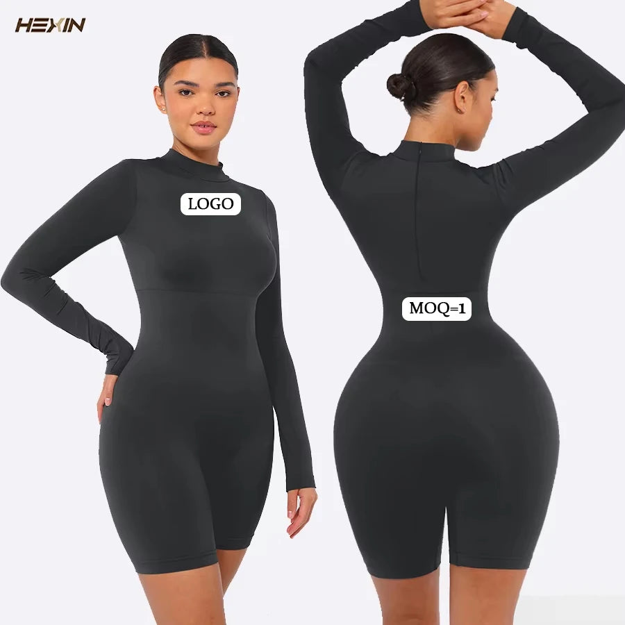 Hexin Warm Turtleneck Black Seamless Yoga Jumpsuit Rompers Jumpsuit Shorts Gym Wear