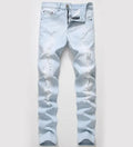 Hip Hop Fashion Patch Ripped Distressed Pantalon Trousers Zipper Denim Pants Big Size Men's Jeans