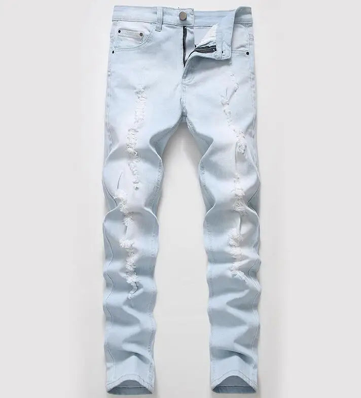 Hip Hop Fashion Patch Ripped Distressed Pantalon Trousers Zipper Denim Pants Big Size Men's Jeans