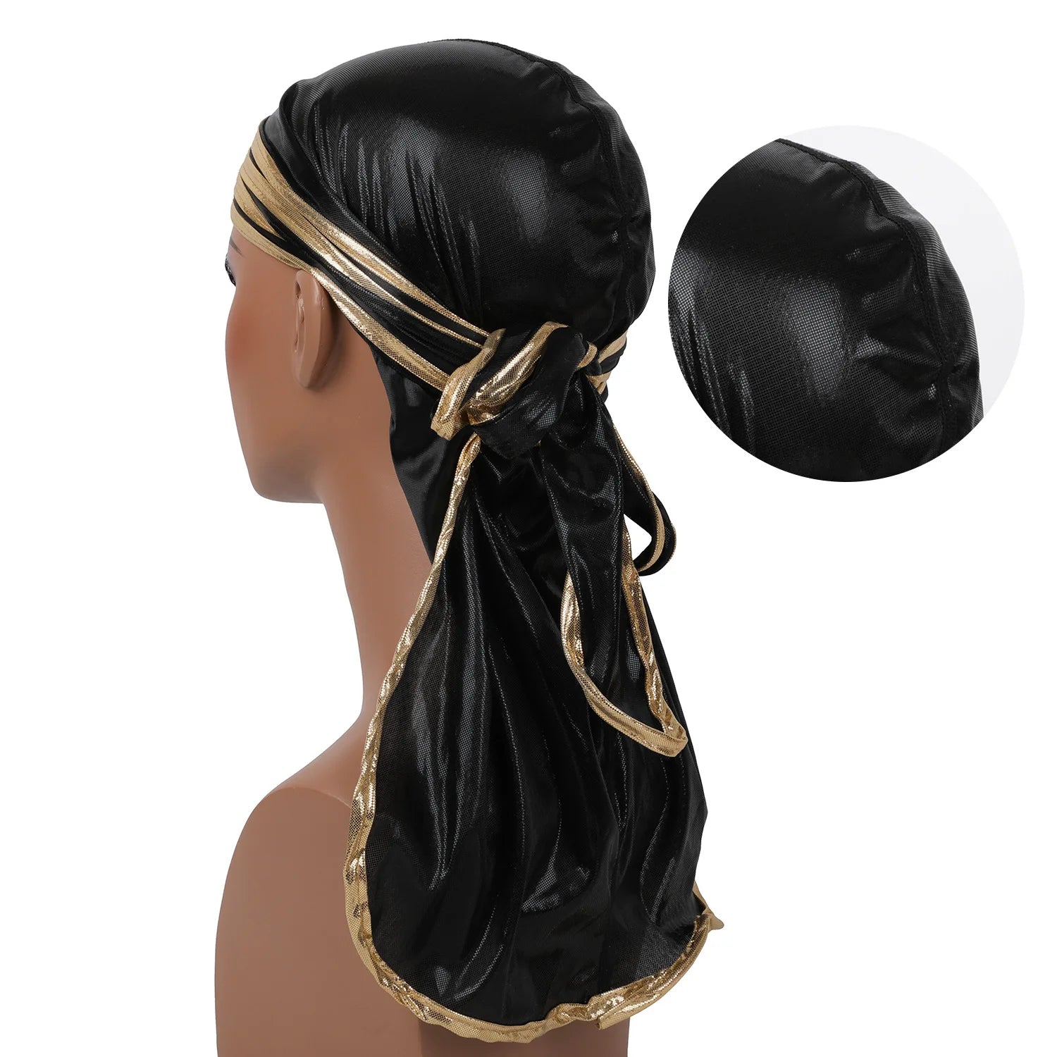 Men Silk Durag Black Outdoor Sporty Long Tail Doo Du Rag Wave Cap Wavy Style Hair Scarf