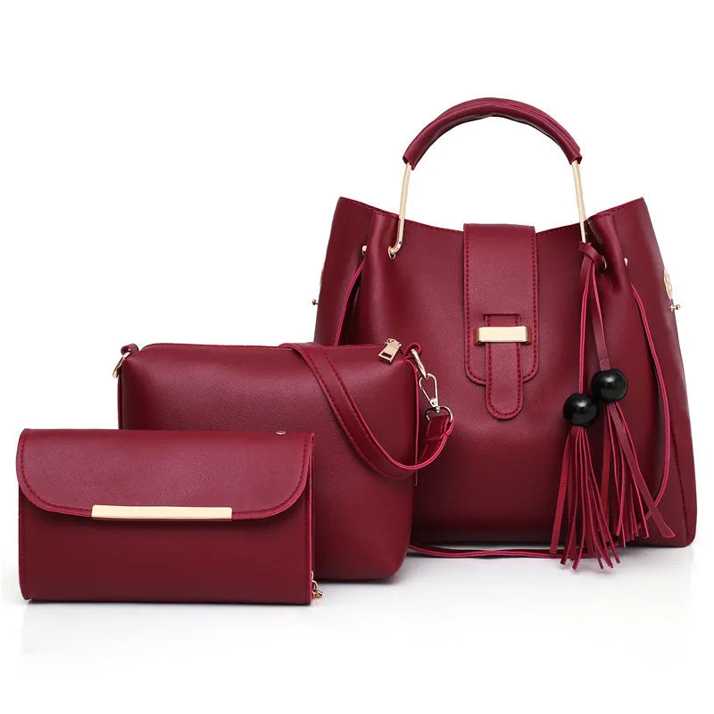 Bolso Set Ensemble 3 Pcs Large Casual Tote Leather Female Shoulder Ladies Brand Messenger Women Bags Handbag Set