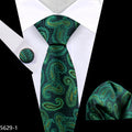 Fashion Silk Men Tie Green Teal Blue Solid Paisley Striped Plaid Floral Animal Necktie Handkerchief Cufflinks Set