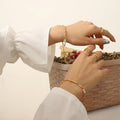 Ins Style Bamboo Shell Peach Heart Carving Handmade Stainless Steel 18K Gold Bracelet for Girls