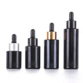In Stock 20ml 30ml 1oz  40ml 60ml 2oz Shiny Black Flat Shoulder Glass Dropper Bottle for Serum Cosmetics Essential Oil