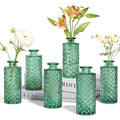 Mini Green Art Deco Glass Tabletop Vase Small Diamond Bud Vases for Vintage Home Decor Wedding & Gifts