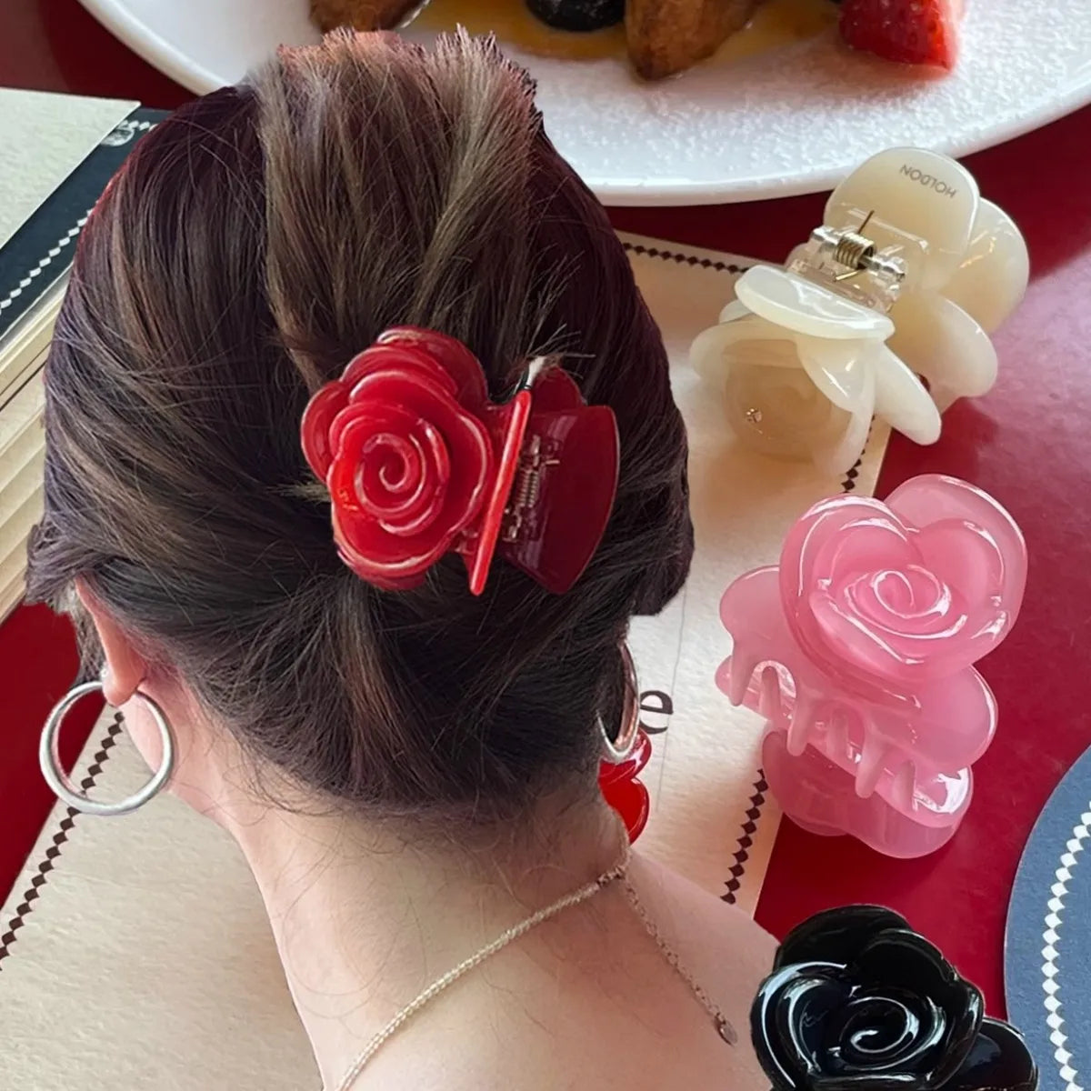 Yi YHJ Women's Hair Accessories Acetate Solid Personalised Rose Clip Hairpin Shark Clip Hair Claw Clips for Woman