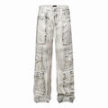 Streetwear Baggy Street Personality Tie Dye  Multiple Pockets Mud Wash Jeans Straight Leg Gradient  Relaxed Fit Jeans Men
