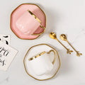 Gift Box Four Color Options Glazed Porcelain Ceramic Cute Cup Saucer Set Golden Decor Eco-Friendly Minimalist Design Coffee Tea
