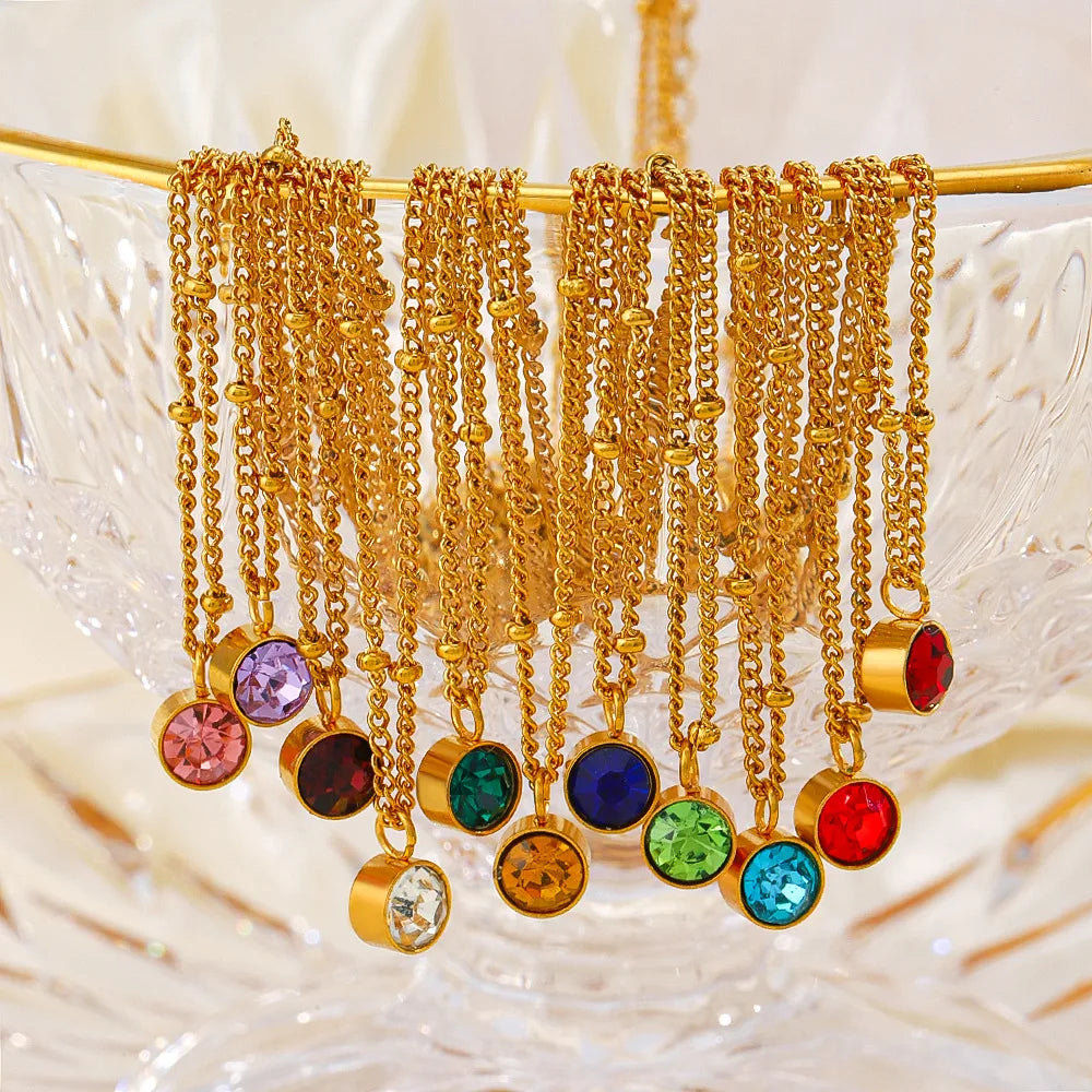 Nabest 12 Months Birthstone Necklace Choker for Women 18K Gold Plated Colorful Rhinestone Stainless Steel Wedding Jewelry