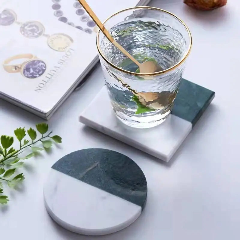 Marble 2 Color Stitching Coasters High-end Custom Square Round Coasters Placemat for Dinning Table Stitching Two-color Coaster