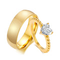 Women Men Cubic Zirconia Stainless Steel Gold Color CZ Heart Wedding Bands Rings for Engagement Ring Couple Anniversary Gift