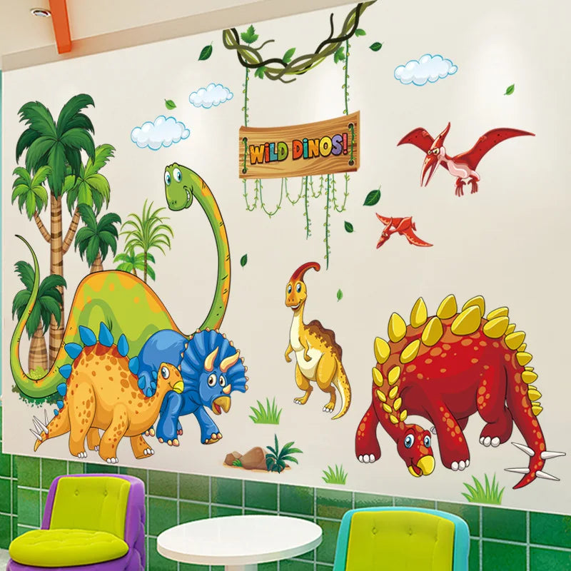 Self Adhesive Kids Bedrooms Cartoon Dinosaur Wall Sticker Decoration
