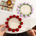 Handmade Crocheted Wool Coaster with Creative Simple Rose Flower Design New Insulation Desktop Decorative Patch Gift
