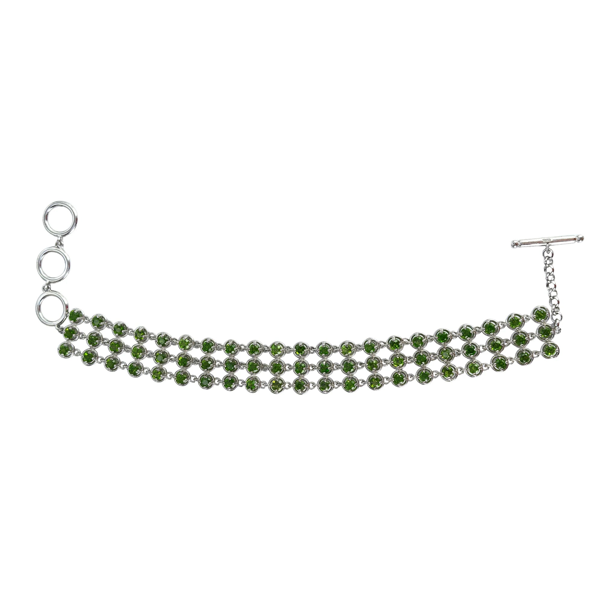 Shimmering Rhodium Plated Silver 925 Jewelry Natural Diopside Bracelet for Women Anniversary Gift