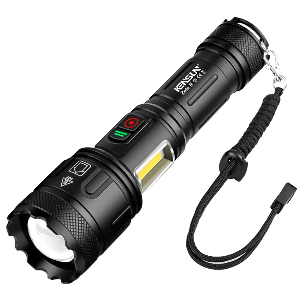 P160 Power Bank Cob Side Light Telescopic Zoom Waterproof Rechargeable Usb Led Tactical Torch Light Outdoor Flashlight