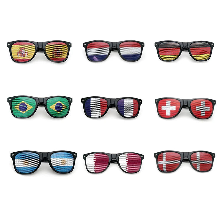 Custom Flag Glasses Qatar's Fan Party Sunglasses WORLD Football Brazil Italy Flag Sticker Sunglasses